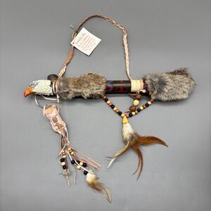 Ksikkihkini Native American Style Eagle Peace Pipe Wall Hanging Fur Bead Decor